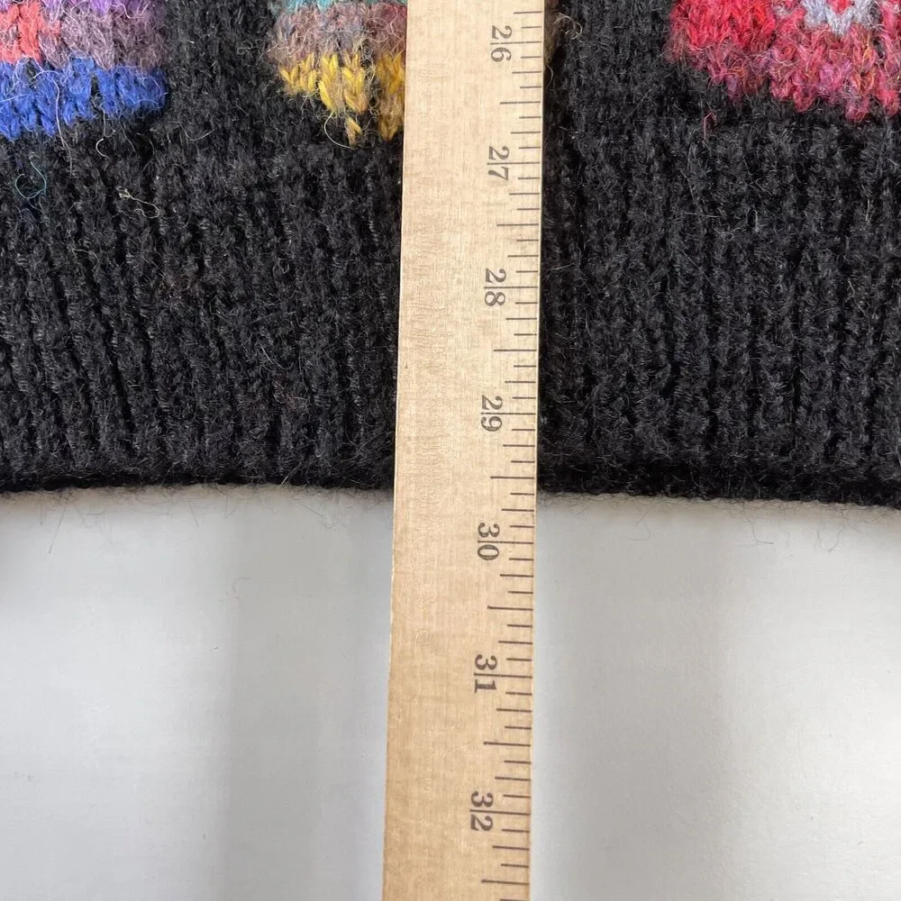 Vintage Peruvian Connection Sweater Womens Extra Large Black Pastel Floral - Picture 13 of 14